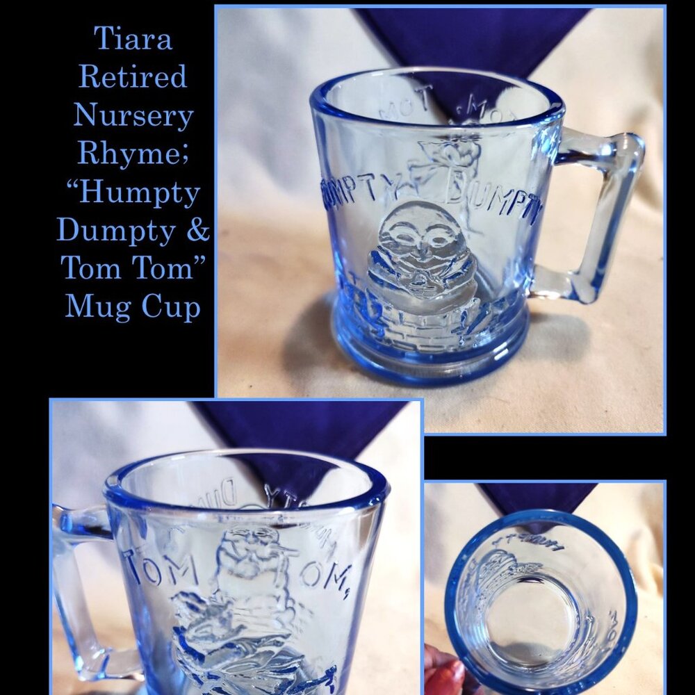 Rare Retired Blue Vintage Humpty Dumpty and Tom Tom Glass Tankard/Mug